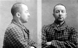 Sam Hazzard's mug shots, in profile and facing the camera